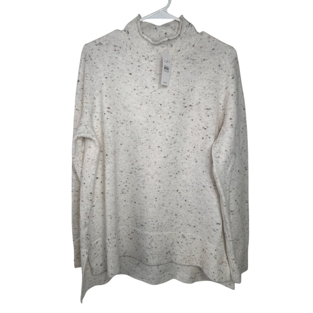 LOFT Mock Neck Flecked Confetti Sweater Womens Large Cream Cozy Pullover NWT